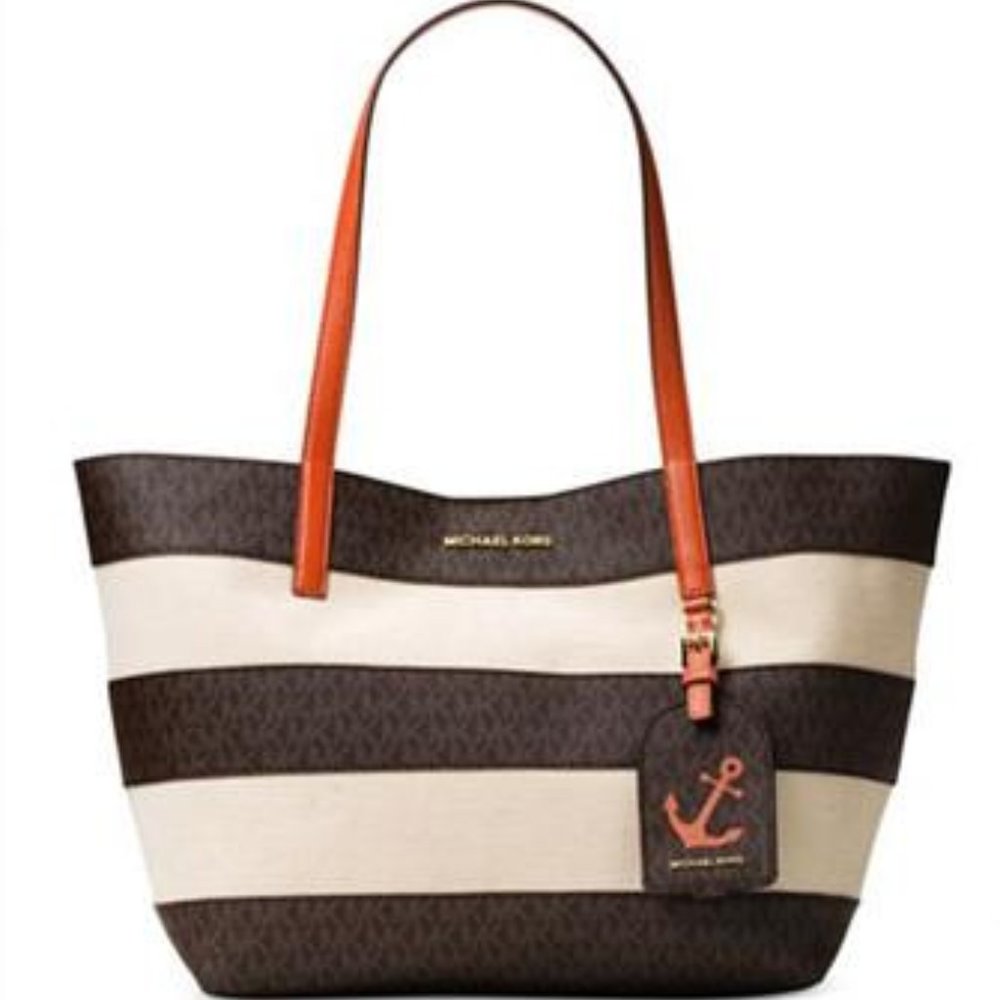MICHAEL KORS East West Tote Brown Orange Anchor